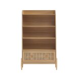 Bibliothque cannage rotin et effet bois et chne 3 tagres