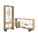 Biblioth�que effet bois de ch�ne et blanc 67x31x174cm avec pieds