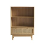 Bibliothque effet chne et cannage rotin 80cm