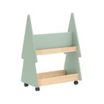 Bibliothque enfant  4 roulettes, 3 tagres effet bois vert - naturel