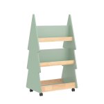 Bibliothque enfant  4 roulettes, 5 tagres effet bois vert - naturel