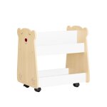 Bibliothèque enfant à roulettes avec 3 étagères effet bois Bibliothèque enfant à roulettes avec 3 étagères effet bois