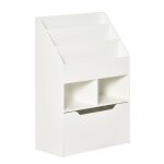 Biblioth�que multi - rangement 3 �tag�res 2 niches grand tiroir blanc