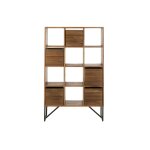 Bibliothque en teck recycl et pieds mtal 7 niches 5 tiroirs marron