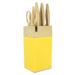 Bloc  couteaux 6 pices jaune et effet bois