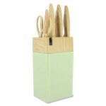 Bloc à couteaux 6 pièces vert et effet bois Bloc à couteaux 6 pièces vert et effet bois