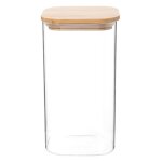 Bocal carré en verre et bambou h19 Bocal carré en verre et bambou h19