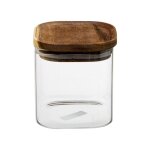Bocal cuisine carr en verre avec bouchon acacia - 0. 6l