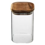 Bocal cuisine carr en verre avec bouchon acacia - 1l