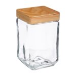 Bocal cuisine carré en verre avec bouchon bois - 1. 25l Bocal cuisine carré en verre avec bouchon bois - 1. 25l