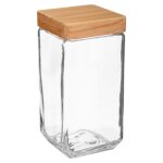 Bocal cuisine carr en verre avec bouchon bois - 2l