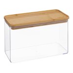 Bocal cuisine rectangulaire en plastique avec bouchon bambou - 2l Bocal cuisine rectangulaire en plastique avec bouchon bambou - 2l