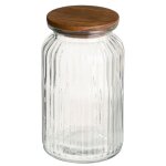 Bocal cuisine en verre strié avec bouchon bois 1200ml Bocal cuisine en verre strié avec bouchon bois 1200ml