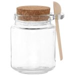 Bocal en verre transparent et cuillère en bois Bocal en verre transparent et cuillère en bois