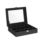 Bo�te � 10 emplacements � montres couvercle en verre rev�tement noir