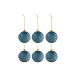 Boite de 6 boules de nol en verre bleu 8x8x8 cm