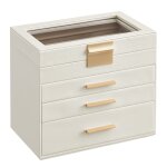 Bote  bijoux crin  accessoires 4 niveaux 3 tiroirs moderne blanc n