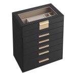 Bo�te � bijoux �crin � accessoires 6 niveaux 5 tiroirs noir et dor�