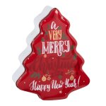Boite  biscuits sapin en mtal rouge et blanc