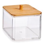 Bote  coton - tiges transparent et bambou 9. 1x9. 1x8cm