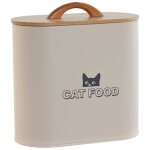 Bote  croquettes chat en mtal beige et bambou 20x10x18cm