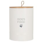 Bote  croquettes pour chien en mtal blanc et couvercle en bambou