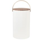 Bote  croquettes en mtal blanc cass et couverble en bois d'acacia