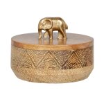 Boîte décorative en bois avec couvercle éléphant et détails dorés Boîte décorative en bois avec couvercle éléphant et détails dorés