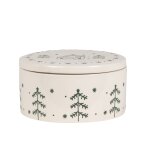 Bote  gteaux en grs beige motifs en relief verts h10