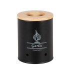 Bote  gousses d'ail en mtal noir et bambou h14