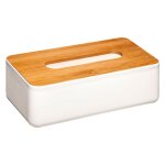 Bote  mouchoirs rectangulaire blanche et bambou