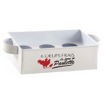 Bote  oeufs en mtal blanc dcor poule capacit 6 oeufs