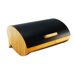 Bote  pain en bambou et couvercle en mtal noir 36x26. 5x16cm