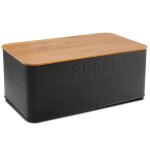 Bote  pain en mtal noir et couvercle bambou