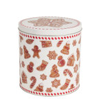 Bote ronde en acier motifs biscuits de nol blancs, marron et rouges
