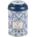 Boîte à sucre en métal bleu, blanc et doré Boîte à sucre en métal bleu, blanc et doré