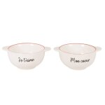 Bols bretons en cramique blanche, noire et liser rouge (x2)