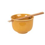Bol  riz en cramique ocre et baguettes en bois de htre