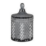 Bonbonnière en verre taillé gris h18 Bonbonnière en verre taillé gris h18