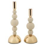 Bougeoir en m�tal cr�me et dor� (lot de 2, � 10x24 - 10x29, 5 cm)