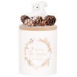 Bougie de nol parfume en cramique blanche et dore, 180g