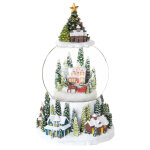 Boule  neige dcor village de nol rouge et vert