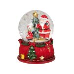 Boule  neige pre nol en verre transparent et polyrsine rouge et blanche