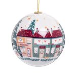 Boule de nol en papier blanc  motif maison multicolore