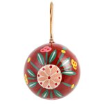 Boule de no�l en papier rouge motif floral blanc et vert
