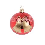 Boule de nol en verre rouge motif cloche dore