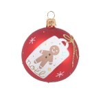 Boule de no�l en verre rouge motif pain d'�pice