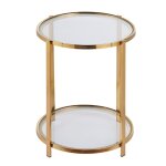 Bout de canapé double plateaux en verre et métal doré Bout de canapé double plateaux en verre et métal doré