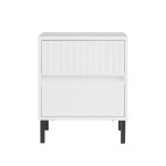 Bout de canapé effet bois blanc avec 2 tiroirs pieds en métal Bout de canapé effet bois blanc avec 2 tiroirs pieds en métal
