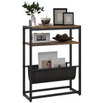Bout de canap - tagre, porte - revues - acier noir effet bois vieilli